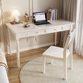 100% Solid Oak Wood Home Office Desks Modern Furniture Simple Writing Table Workstation Home Office Desk Computer Desk with 2 Drawers(40-Inch White)