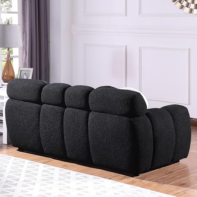 65 Boucle Loveseat Sofa Comfy Upholstered Sherpa Deep Seat Cloud Couch Cozy Modern Tufted 2-Seater Love Seat with 2 Pillows for Living Room Apartment Bedroom Black