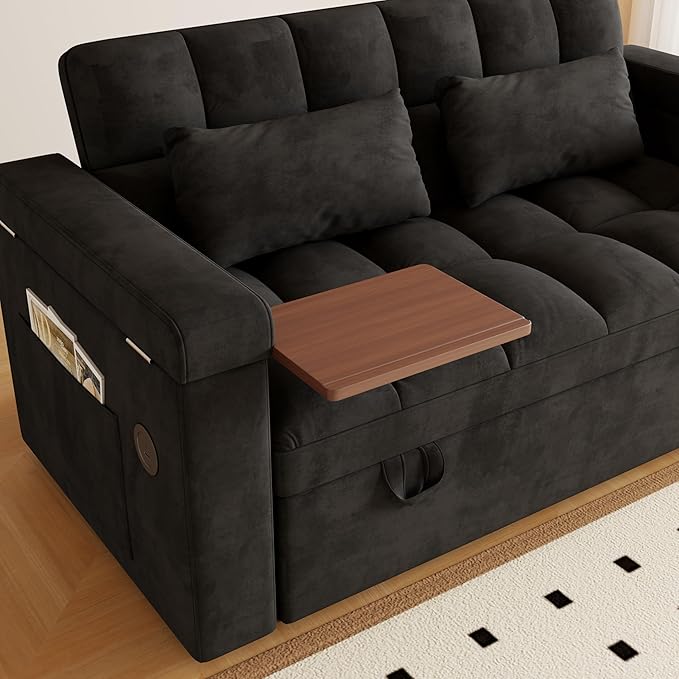 Convertible Sofa Bed 5-in-1 Pull Out Couch with Side Table Loveseat Sleeper Sofas Bed Couch with USB Port 65‘’ Velvet Pull Out Sofa Beds for Living Room Bedroom Apartment