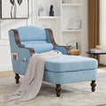 Upholstered Oversized Chaise Lounge Chair Solid Wood Frame Comfy Arm Chair with Thick Double-Layer Cushion Curved Armrests Modern Overstuffed Sleeper Recliner for Bedroom Living Room (Light Blue)