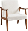 Yaheetech Fabric Accent Chair Mid-Century Modern Armchair with Solid Wood Legs Reading Leisure Chair with High Back for Living Room Bedroom Waiting RoomIvory