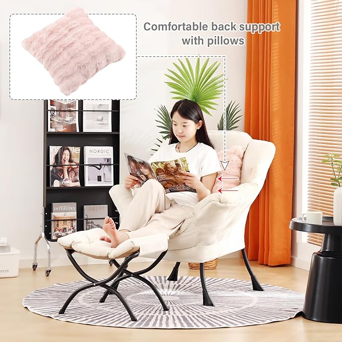 Lazy Chair with Ottoman Large Purple Accent Chair with Ottoman and FA Throw Pillow Comfy Plush Reading Chair for Living Room Bedroom Dorm Room Office Apartment Relaxing Use