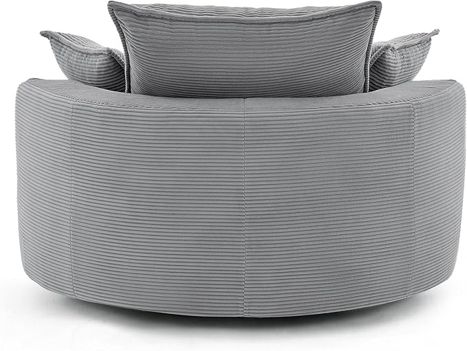 360° Swivel Sofa Chair with Dual-Layer Cushion Design 57.5 Swivel Round Accent Barrel Chair with 3 Removable Pillows for Living Room Office and Hotel (Gray//261)