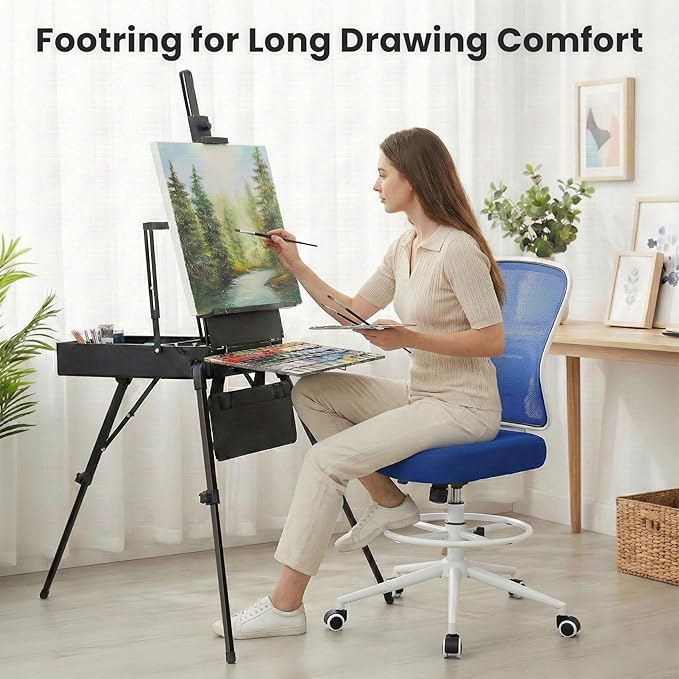 Armless Drafting Chair Tall Office Chair for Standing Desk - Adjustable Height Mesh Ergonomic Stool with Foot Ring Rolling Counter Height Computer Chair for Small Spaces &amp Home Office
