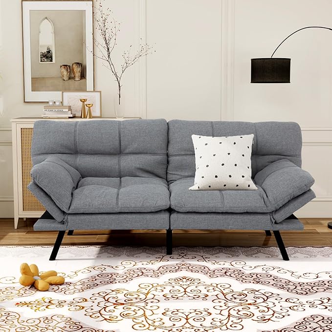 MUUEGM Convertible Futon Sofa Bed Memory Foam Futons Couch Bed 71 Adjustable Backrests and Armrests Sleeper Sofa Modern Love Seat Couch Bed for Living Room Small Space Office Light Grey