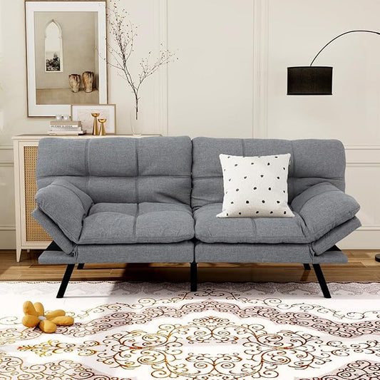 MUUEGM Convertible Futon Sofa Bed Memory Foam Futons Couch Bed 71 Adjustable Backrests and Armrests Sleeper Sofa Modern Love Seat Couch Bed for Living Room Small Space Office Light Grey
