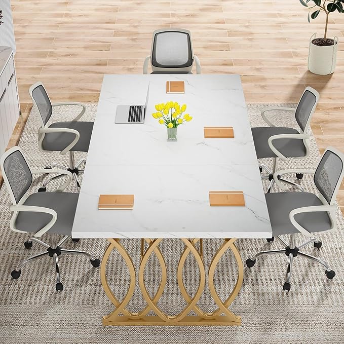Tribesigns Executive Desk 63 W Large Computer Desk Modern Office Desk Conference Table Meeting Room Table Business Furniture for Home Office White and Gold