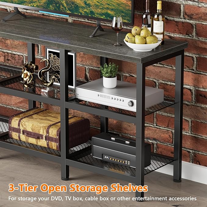 Furologee TV Stand 43 Inch Entertainment Center with 3-Tier Storage Shelves Industrial Media Console Table for TVs up to 50 Inch Television Stands for Living Room Bedroom Light Black Oak