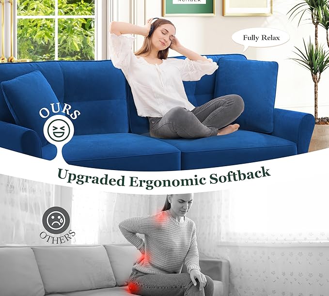 Loveseat Sofa 69 Love Seat Couches Comfy Velvet Small Sofa Couch for Bedroom with 2 Pillows Tool-Free Setup Sofas &amp Couches 700lb Load Sofas for Living Room Mini Couch for Bedroom Blue Couc