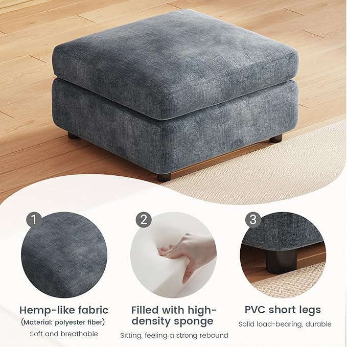 Guyii Storage Ottoman Blue Modular Sofa Stool for Modular Sectional Sofa Square Seat Cube Foot Stool upholstered for Living Room