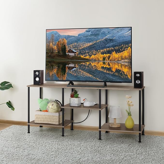 50 Inch TV Stand with Power Outlet Small Entertainment Center with Storage 3 Tier TV Consoles for Living Room Bedroom Office Farmhouse TV Media Console Table for 50 43 40 32 Inch TV Rustic Grey