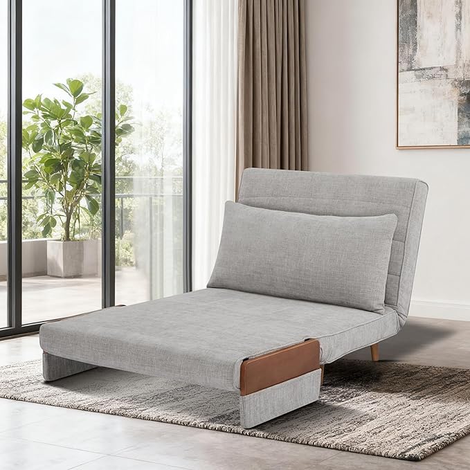 42 Convertible Sleeper Chair 3-in-1 Chair Bed Sleeper for Adults with Adjustable Backrest Pillow &amp Wooden Arms Loveseat Sofa Bed for Apartment Office Medium Gray