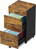 DEVAISE 3 Drawer Rolling File Cabinet with Lock Wood Filing Cabinet fits Letter / A4 Size for Home Office Rustic Brown