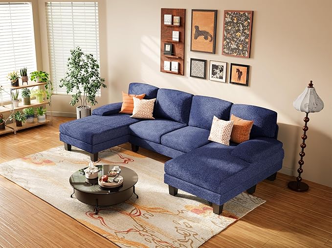 YESHOMY Sectional Couch for Living Room Modern Cloud Couch with Deep Seat and Chaise U-Shaped Sofa Couches with Padded Armrest for Small Apartment (Loop Yarn Blue)
