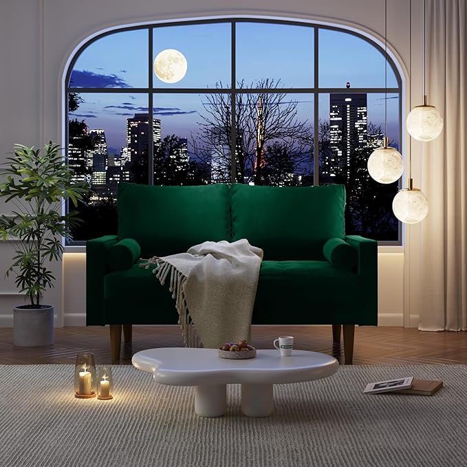 SILKIR Velvet Loveseat Sofa Love Seats Furniture for Small Spaces Mid-Century Modern Loveseats for Living Room Love Seat Couch 58 Inches Green