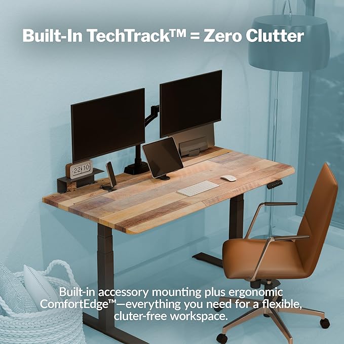Vari ComfortEdge 60x30 Adjustable Electric Standing Desk with TechTrack - Sit Stand VariDesk with Memory Presets Included Phone Stand &amp Shelf 200 LB Capacity Tool-Free Assembly (Reclaimed Wood)