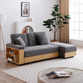 KEIKI Multi-Functional Sofa Sleeper with Storage Ottoman and Two Pull Out Drawer Fold Out Couch Bed with Side Storage Rack and Drop Down Table with 2 Cup Holders