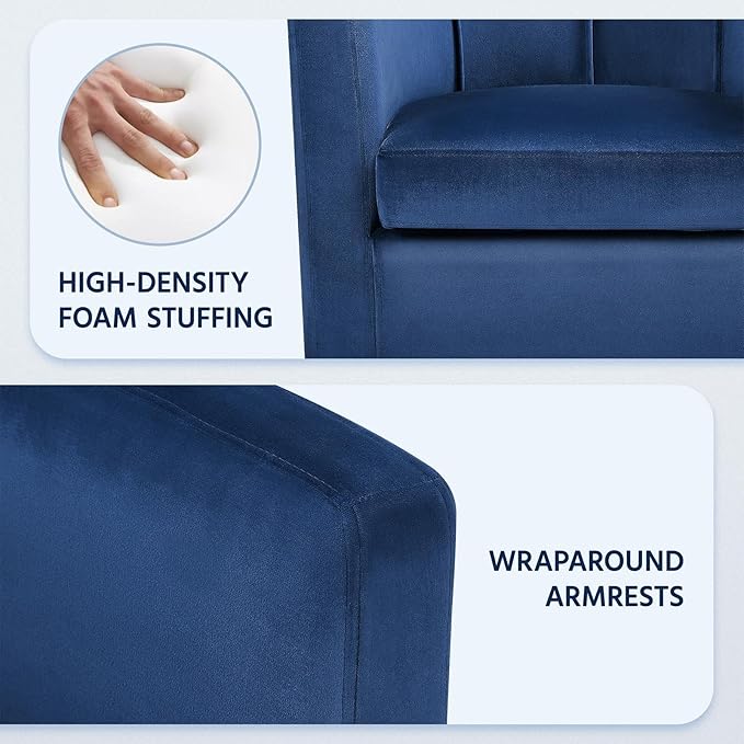 Yaheetech Velvet Accent Chair Modern and Comfortable Armchairs Upholstered Barrel Sofa Chair for Living Room Bedroom Waiting Room Blue