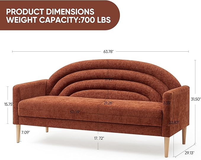 63 Small Loveseat Sofa for Small Spaces Mid Century Modern Sofa Linen Upholstered Furniture with Wood Frame Mini Couch for Living Room/Bedroom Office Couch Easy Assembley Ocher Orange