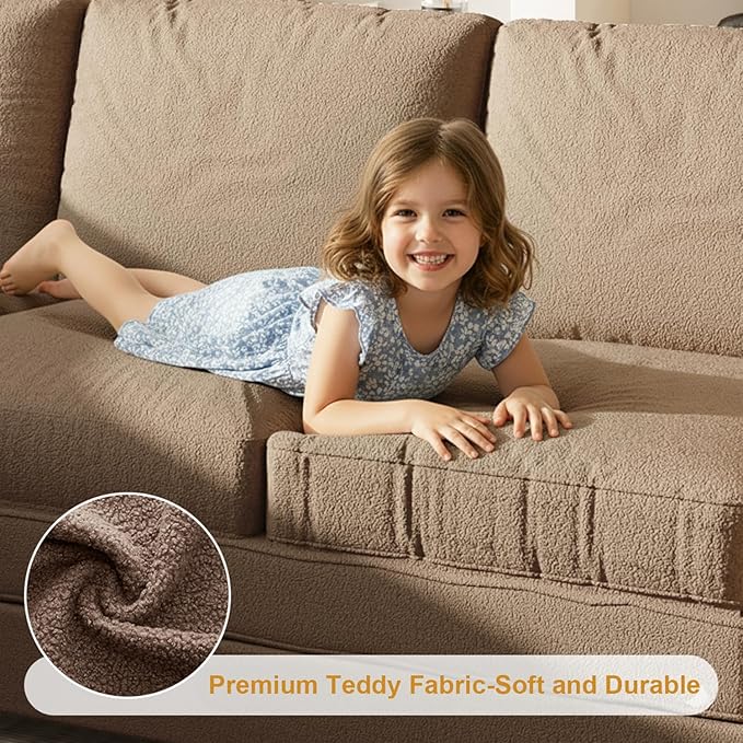115.2 L Shaped Couch Bed Sectional Couches for Living Room Teddy Fabric Sleeper Sofa Bed with Pull Out Couch Convertible Sectional Couch with Charging Station &amp Side Pocket Brown