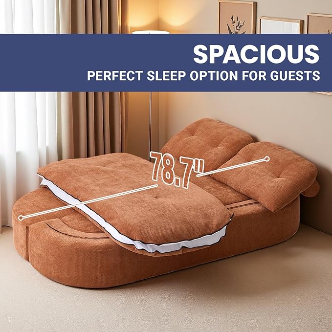 78.74 Convertible Sofa Bed Folding Loveseat Sleeper Sofa 2 in 1 Chenille Floor Couch Bed Foam Compressed Sofa with Pillows &amp Blanket for Living Room Apartment Studio Office (Brown)