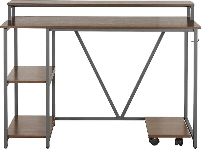 Techni Mobili Computer Desk - Industrial Writing Desk with Storage Shelves Monitor Stand &amp Accessory Holder - Home Office Laptop Computer Table with CPU Caddy &amp 2-Tier Small Bookshelf Space