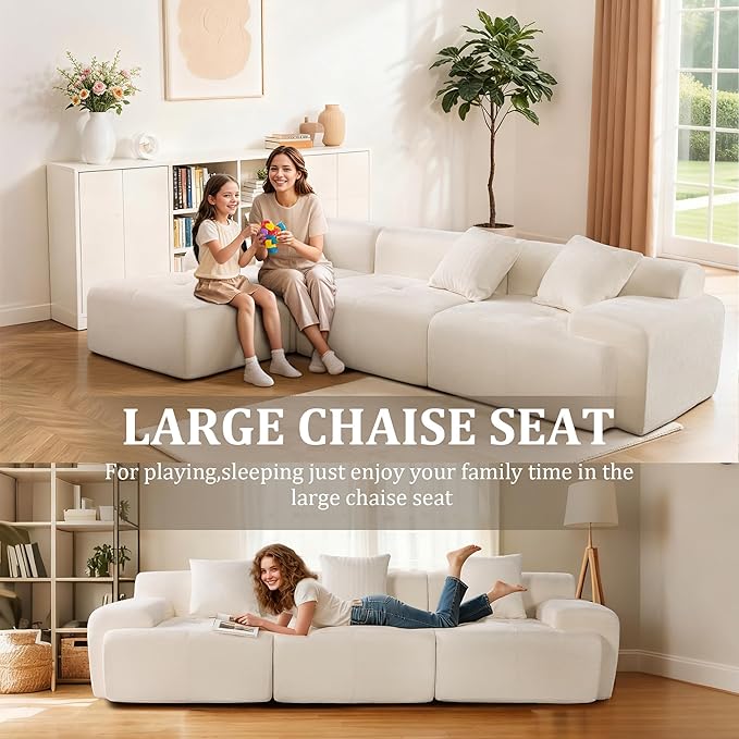 108 Cloud Sectional Couch Comfort U Shaped Boneless Couch for Living Room Extra Deep Seats No Assembly Minimalist Modular Sofa Corduroy (Off-White U-Shaped:3+2)