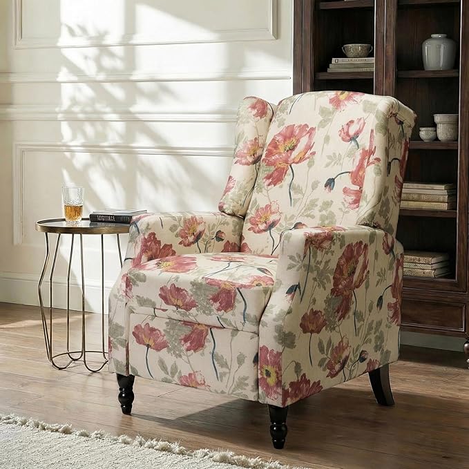 Mid Century Modern Wingback Recliner Chair Upholstered Push Back Recliner Sofa Lounge Armchair for Living Room Home Theater Accent Chairs Recliners Couches
