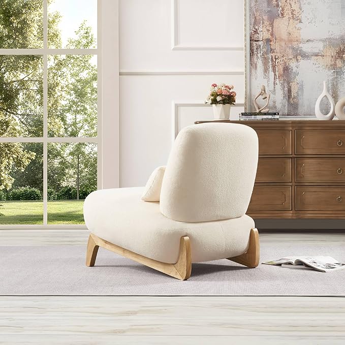 Modern Armless Accent Chair Soft Padded Boucle Fabric Lounge Chair for Living Room Bedroom Home Office – Contemporary Sherpa Accent Chair 32.48 W x 28.93 D x 28.74 H White