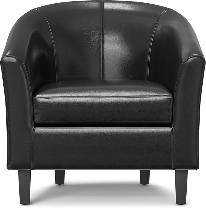 SIMPLIHOME Austin Tub Chair - 30 inch Wide Upholstered Faux Leather Contemporary Accent Chair in Black for Living Room or Office with High Arms Removable Cushion and Wraparound Back Design
