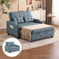 VINGLI Futon Sofa Bed Convertible Loveseat Sleeper Couch Blue Grey Faux Leather Pull Out Couch Bed with USB Ports Cup Holders Armrest for Living Room Bedroom Apartment Room