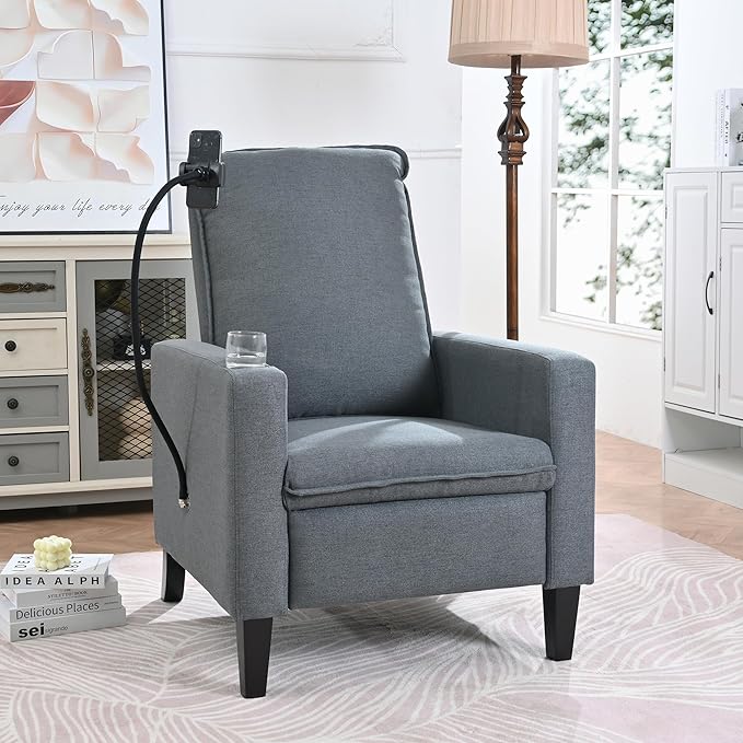 Adjustable Recliner Chairs for Adults Modern Fabric Push Back Recliner with Cup Holder and Phone Holder for Living Room (Gray)