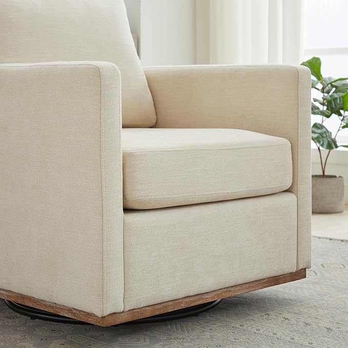 360° Swivel Accent Chair Square Modern Comfy Chair with Metal Base &amp Thicked Cushion Upholstered Lounge Reading Armchair Cloud Sofa Chairs for Living Room Bedroom Office Club(Chenille Beige