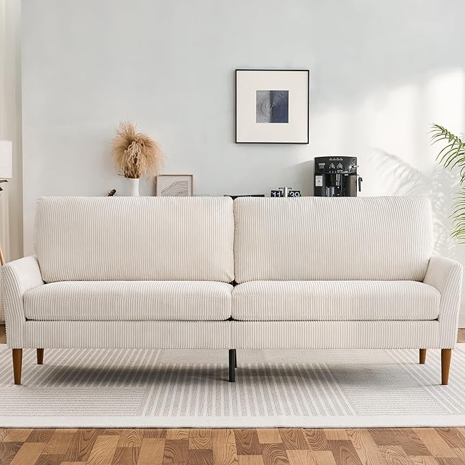 88 Loveseat Sofa Comfy White Corduroy Couches for Living Room Modern Oversized Love Seat Sofa Tool-Free Setup Large Couches for Bedroom Office