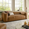 Modway Auren Vegan Leather Sofa in Camel - Faux Leather 3 Seater Couch - 88 Inch Comfy Modern PU Leather Sofa - Oversized Mid Century Modern Couch for Living Room Apartment Loft