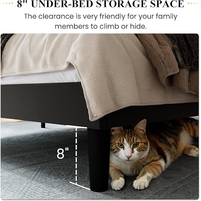 SHA CERLIN Queen Size Velvet Bed Frame with Vertical Channel Tufted Wingback Headboard Upholstered Platform Bed with Wood Slats No Box Spring Needed Easy Assembly Black
