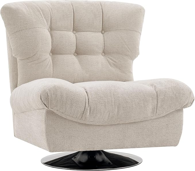 MCombo Swivel Accent Chair Modern Tufted Upholstered Armless Chairs Wide Seat Single Sofa Chair for Living Room Bedroom Nursery Room LW753 (Cream White)