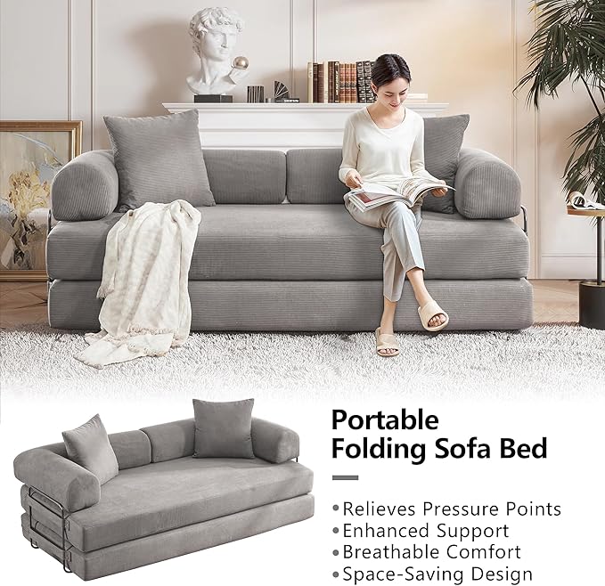4-in-1 Free Combination Loveseat Convertible Sleeper Sofa Bed Floding Accent Futon Couch Corduroy Modular Sectional Sofa&ampCouch King Size Floor Daybed for Living Room Apartment Office Furniture