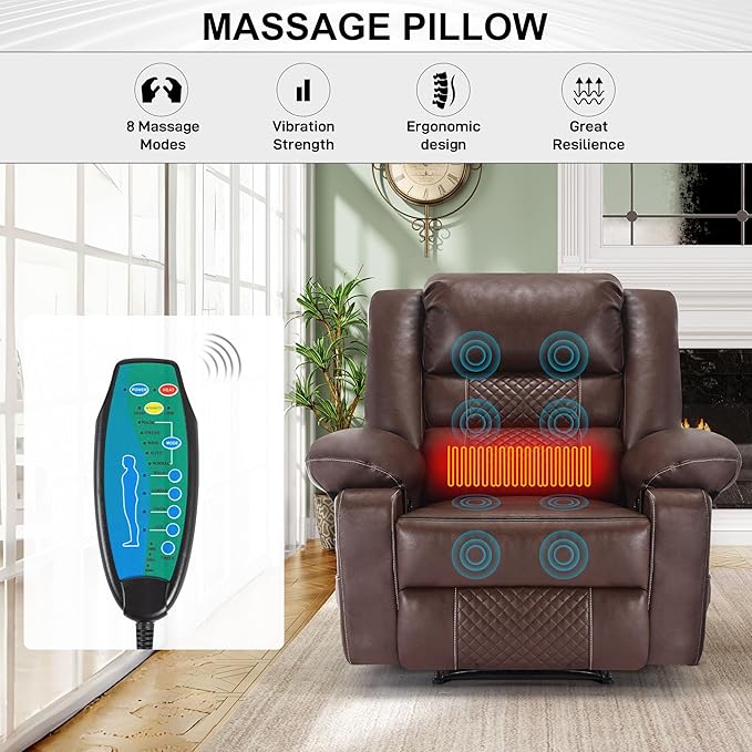 Massage Chair Recliner with HeatComfotable Lazy Boy Recliner Chair with 2 Side PocketsManual Recliners Chairs for AdultsOversized Recliners Chairs for Big and Tall ManHeavy DutyPU Leather