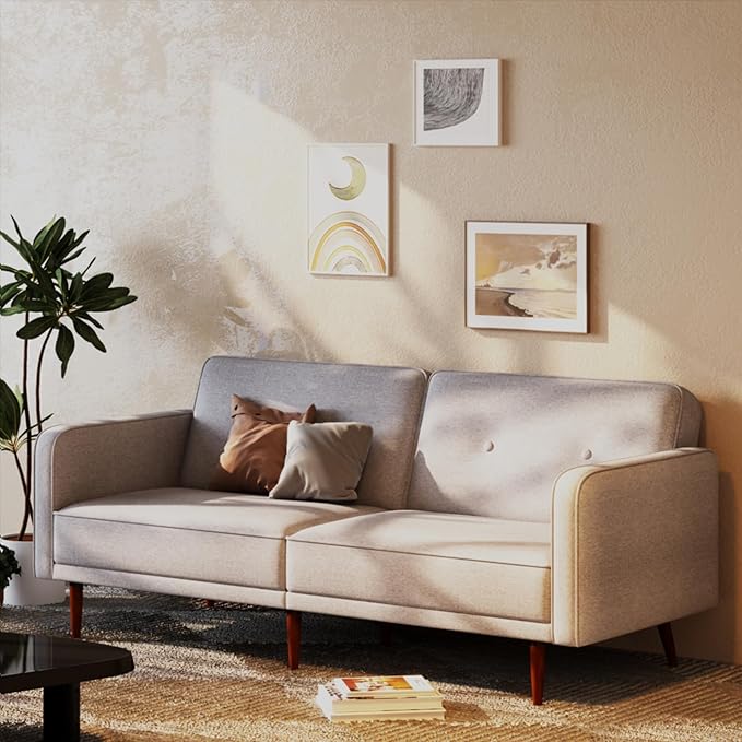 Artdeco Home Convertible Sofa Bed with 3 Level of Adjustability 76 W Mid-Century Style Soft 100% Polyester Fabric Sleeper Sofa for Small Space Living Room and Apartment(Moon Light)