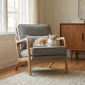 Modern Accent Chair Mid Century Wooden Upholstered Armchair with Lumbar Pillow &amp Removable Soft Cushion Reading Chair for Living Room Bedroom BalconyCoffee(Beige/Blue/Green/Grey)