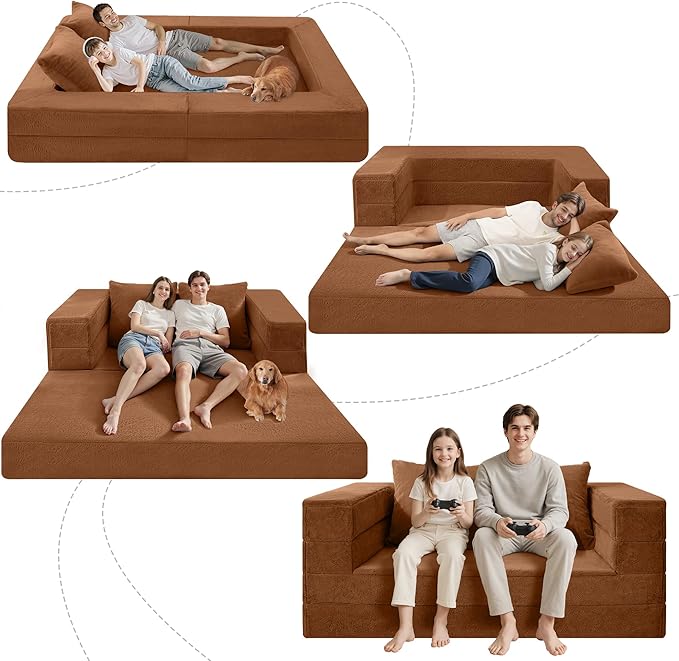 Futon Sofa Bed with Pillow 3-in-1 Sleeper Sofa Bed with Removable Cover Convertible Floor Sofa Bed No Assembly Boneless Couch for Living Room Bedroom