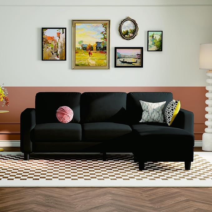 73 Small Sectional Sofa with Reversible Chaise Linen Fabric L-Shaped Couch with Solid Oak &amp Iron FrameHigh-density Sponge Spring Seat CushionRemovable Sofa Cover Compact Apartments and Studios
