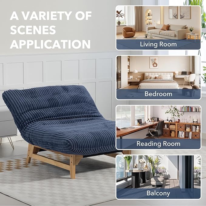 Modern Accent Chair Comfy Corduroy Upholstered Living Room Chair with Cushion Comfortable Accent Sofa Chair with Wooden Frame Armless Lazy Sofa for Living Room Bedroom (Blue) | Cushion