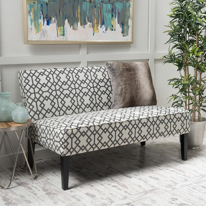 50'' Loveseat Sofa Modern Two-Seater Compact Upholstered Sofa for Small Space Bedroom Hallway Bench Geometric Pattern.