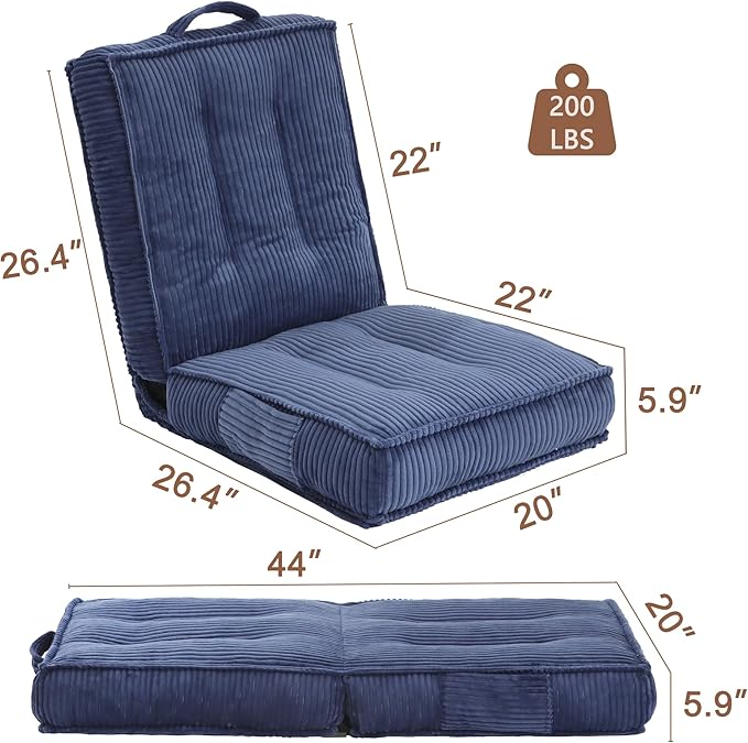 Adjustable Floor Chair with Back Support 6-Position Folding Meditation Chair Floor Sofa Chairs for Adults Comfy Accent Chairs for Reading Gaming Living Room Bedroom Navy Blue