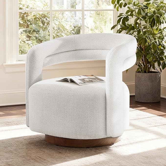 Swivel Accent Chair Set of 2 Upholstered Barrel Chair with Open Back Design Modern Arm Chair with Wooden Base for Living Room Bedroom Reading WaitingroomWheat