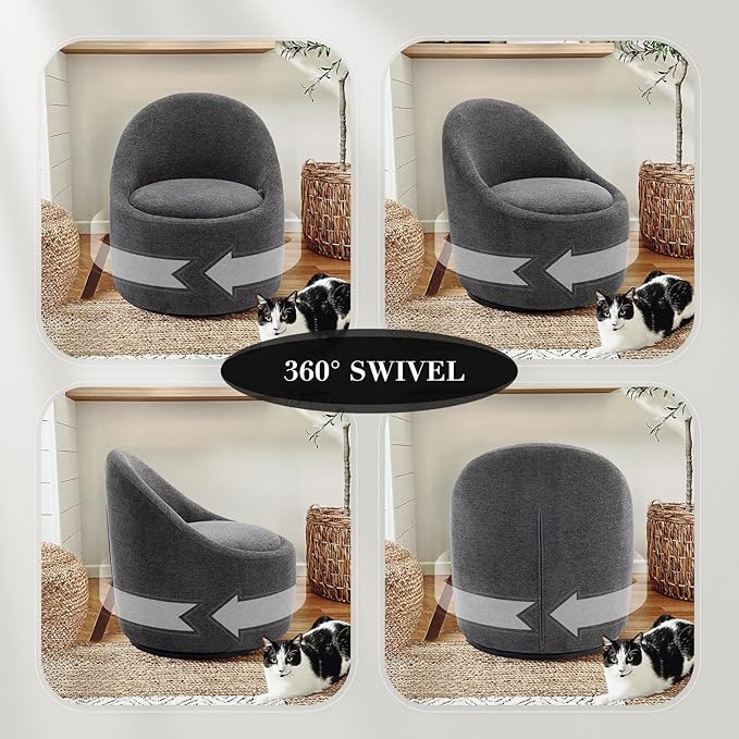 COLAMY Swivel Accent Chair Set of 2 360° Swivel Round Chair with Hidden Storage Modern Small Barrel Armchair for Living Room/Bedroom Darkgrey Textile Material