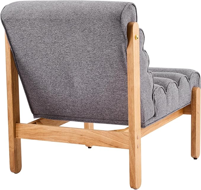 Scott Living Fluffy Low Profile Accent Chair Modern Living Room Armless Lounge Chair Fabric Comfy Reading Chair for Bedroom Wooden Frame and Thick Padded Seat Grey+Natural