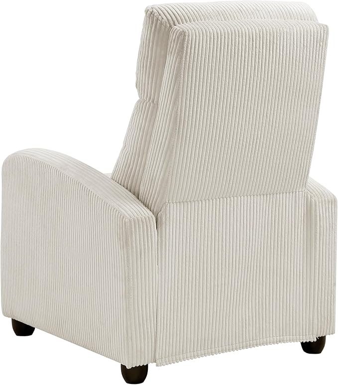 Lexicon Corduroy Pushback Recliner Chair Armchair Push Back Recliner Solid Wood Frame and Metal Base Easy Assembly Small Soft Single Sofa Accent Chair for Living Room/Office/Apartment Beige